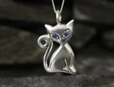 0.5ct Blue Sapphire Pendant Round Cut Cat Kitten 14k White Gold Finish NO CHAIN