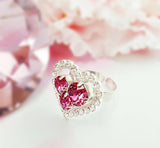 3ct Round Pink Sapphire Unique Heart Design Engagement Ring 14k White Gold Over