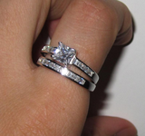 2.5Ct Princess Cut VVS1 Diamond Bridal Set Engagement Ring 18K White Gold Finish