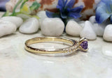 1.2ct Round Cut Purple Amethyst Solitaire with Accent Ring 14k YellowGold Finish