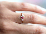 1ct Engagement Ring Round Cut Pink Ruby Cluster 14k Yellow Gold Finish