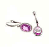 2ct Oval Cut Pink Sapphire Diamond Halo Drop Earrings 14k White Gold Finish