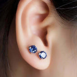 1ct Stud Earrings Round Cut Blue Sapphire Solitaire Design 14k White Gold Finish