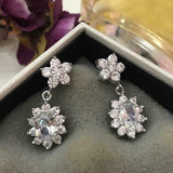 5Ct Round Cut Diamond Elegant Dual Floral Drop Earrings 14K White Gold Finish