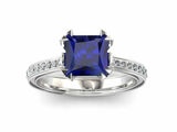 1.5ct Princess Cut Blue Sapphire Engagement Ring Solitaire 14k White Gold Finish