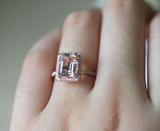 1.7ct Emerald Cut Peach Morganite Engagement Ring 14k Rose Gold Finish Solitaire