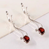 2ct Oval Cut Red Garnet Hanging LeverBack Drop Earrings 14k White Gold Finish