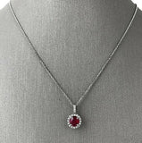 2Ct Round Cut Pink Ruby Diamond Halo Pendant 14K White Gold Finish WITH CHAIN