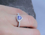 2ct Trillion Cut Blue Tanzanite Engagement Ring Halo Diamond 14k White Gold Over