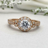 2ct Engagement Ring Round Cut Diamond Halo Vintage Design 14k Rose Gold Finish