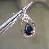 2ct Blue Sapphire Pendant Pear Cut Hollow Drop 14k White Gold Finish NO CHAIN