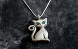 0.5ct Green Emerald Pendant Round Cut Cat Kitten 14k White Gold Finish NO CHAIN