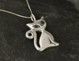 0.5ct Blue Sapphire Pendant Round Cut Cat Kitten 14k White Gold Finish NO CHAIN