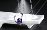 0.4ct Round Cut Purple Amethyst Heart Shape Pendant Chain 14k White Gold Finish