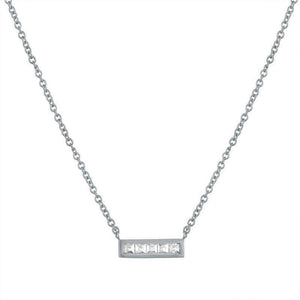 1ct Princess Cut Diamond Pendant Chain Horizontal Short Bar 14k WhiteGold Finish