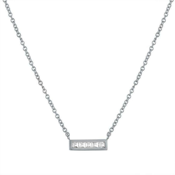 1ct Princess Cut Diamond Pendant Chain Horizontal Short Bar 14k WhiteGold Finish