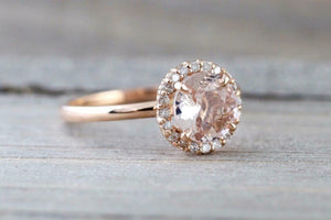 2ct Round Cut Morganite Engagement Ring Diamond Halo Solitaire 18k RoseGold Over