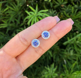 2Ct Round Cut Blue Tanzanite Diamond Halo Stud Earrings 14K White Gold Finish