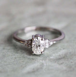 1.6ct Oval Cut Diamond Engagement Ring 14k White Gold Finish Petite Round Accent