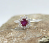 1.4ct Engagement Ring Round Cut Ruby Diamond Halo Solitaire 14k White Gold Over