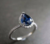 1ct Oval Blue Sapphire Halo Diamond Accent Engagement Ring 14k White Gold Finish