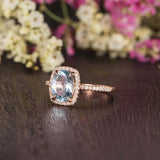 2.1ct Oval Cut Blue Aquamarine Halo Solitaire with Accent Ring 14k RoseGold Over