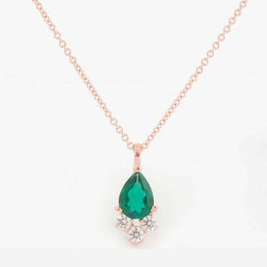 1ct Green Emerald Pear Cut Round Diamond Pendant with Chain 14k Rose Gold Finish