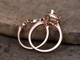 2ct Heart Cut Champagne Morganite Bridal Set Engagement Ring 14k RoseGold Finish