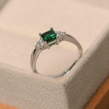 1ct Princess Green Emerald Diamond Petite Round Accent Ring 14k White Gold Over