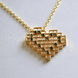 1.2ct Round Cut Simulated Blue Topaz Pixel Heart Pendant Chain 14K Gold Plated