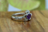 1ct Heart Purple Amethyst Engagement Ring Diamond Claddagh 14k White Gold Finish