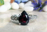 2ct Pear Cut Red Garnet Round Diamond Accent Engagement Ring 14k White Gold Over