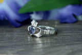 1ct Heart Cut Blue Tanzanite Engagement Ring Diamond Claddagh 14k WhiteGold Over