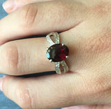 1.6ct Engagement Ring Oval Cut Red Garnet Split Shank 14k White Gold Finish