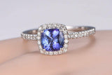 1ct Cushion Cut Blue Tanzanite Solitaire Engagement Ring 14k White Gold Finish