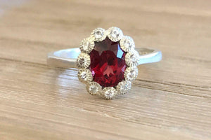 2ct Oval Cut Pink Ruby Engagement Ring Diamond Halo Floral 14k White Gold Finish