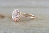 2ct Oval Cut Morganite Engagement Ring 14k Rose Gold Finish Diamond Accents Halo