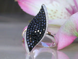 5Ct Round Cut Black Diamond Leaf Cocktail Engagement Ring 14K White Gold Finish