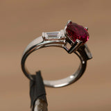 1.2ct Heart Cut Pink Ruby Three Stone Engagement Ring 14k White Gold Finish