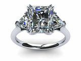 3ct Radiant Cut Diamond Trillion Accent Engagement Ring 14k White Gold Finish