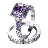 3ct Princess Cut Purple Amethyst Engagement Ring 14k WhiteGold Finish Bridal Set