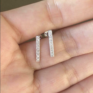 0.7ct Round Cut Diamond Accents Vertical Bar Stud Earrings 14k White Gold Finish