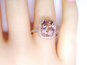 2ct Oval Cut Peach Morganite Milgrain Halo Engagement Ring 14k Rose Gold Finish