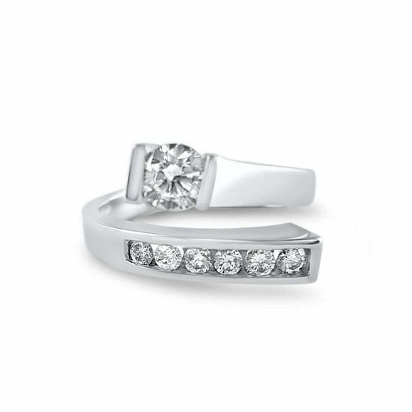 1.5ct Round Cut Diamond Engagement Ring Bypass Unique Design 14k White Gold Over