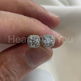 1ct Cushion Cut Simulated Diamond Halo Stud Earrings 14k White Gold Plated