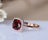 2ct Cushion Cut Red Garnet Engagement Ring 14k Rose Gold Finish Halo Solitaire