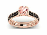 2.3ct Round Cut Peach Morganite Solitaire Three Row Band Ring 14k Rose Gold Over