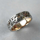 Filigree Celtic Wedding Ring Band 0.6ct Round Cut Diamond 14k Two Tone Finish