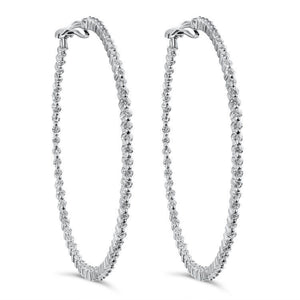 2ct Round Cut Diamond Single Shared Prong Hoop Earrings 14k White Gold Finish