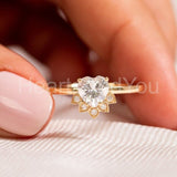 1ct Heart Cut Simulated Diamond Art Deco Engagement Ring 14k Yellow Gold Plated